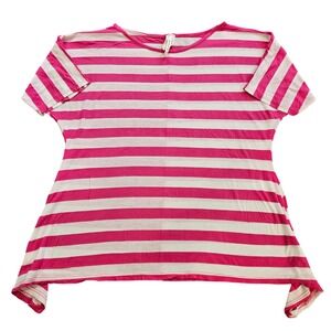 Brendas USA Pink White Striped Short Sleeve‎ Sharkbite Hem Top Small S